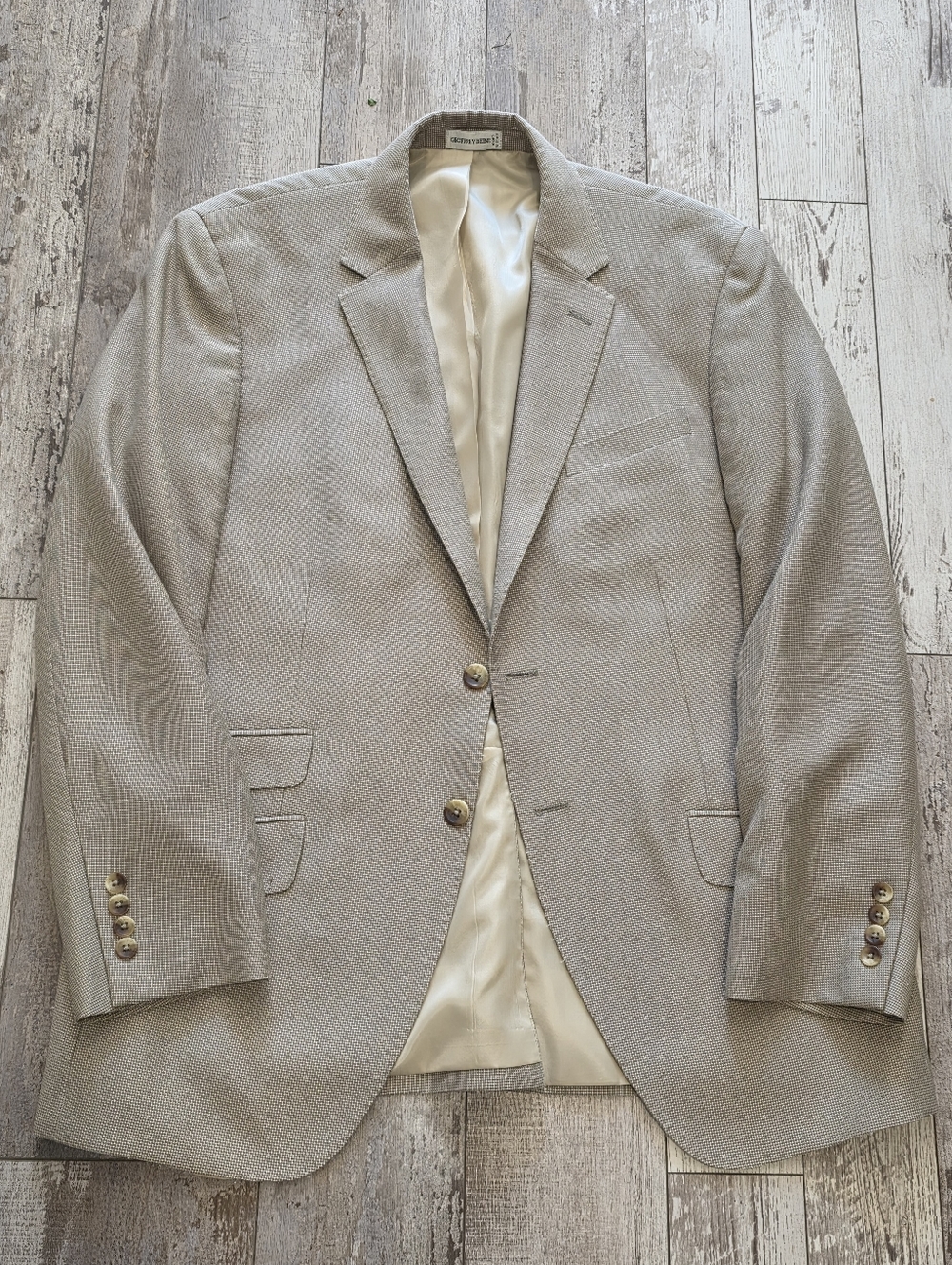 42R Men's Geoffrey Beene Blazer Micro Grid Pattern Tan 2 Button Sport Coat